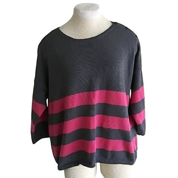 Gap Plus Size XL Striped Sweater Gray & Pink Button Details Casual Pullover Knit - Picture 2 of 10